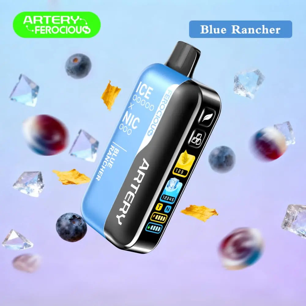 Artery vape device with 'Blue Rancher' flavor on a colorful background. Order Now