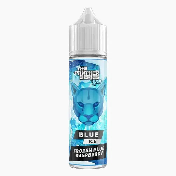 Bottle of 'Blue Ice' Frozen Blue Raspberry flavor from The Panther Series on a white background