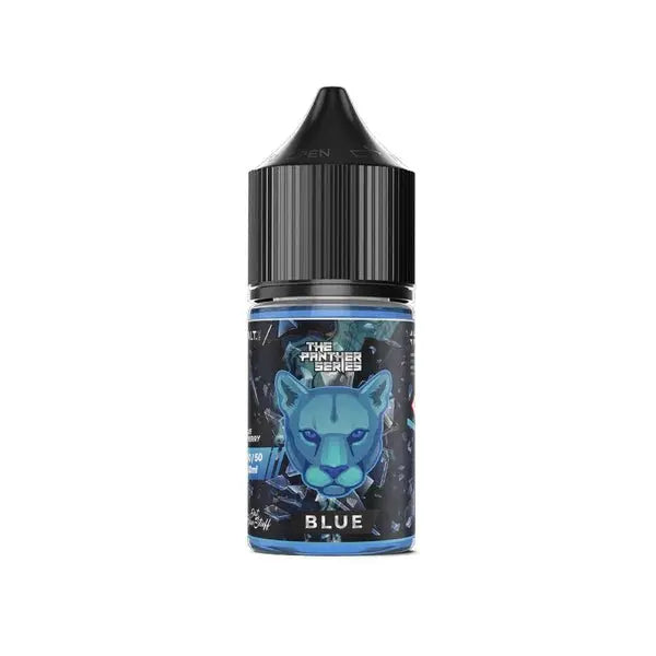 Dr Vapes juice bottle with blue panther design on a white background