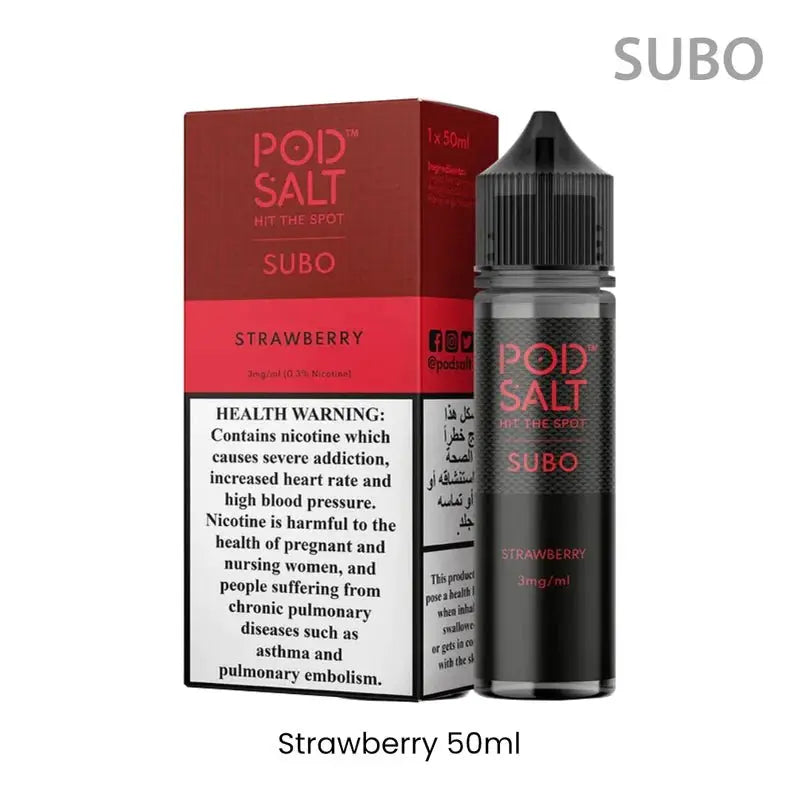 POD SALT SUBO E-LIQUID STRAWBERRY FLAVOR, 60ML BOTTLE WITH PACKAGING