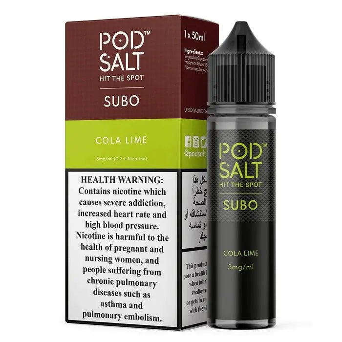 POD SALT SUBO 60ML WITH PACKAGING , COLA LIME IN WHITE BACKGROUND