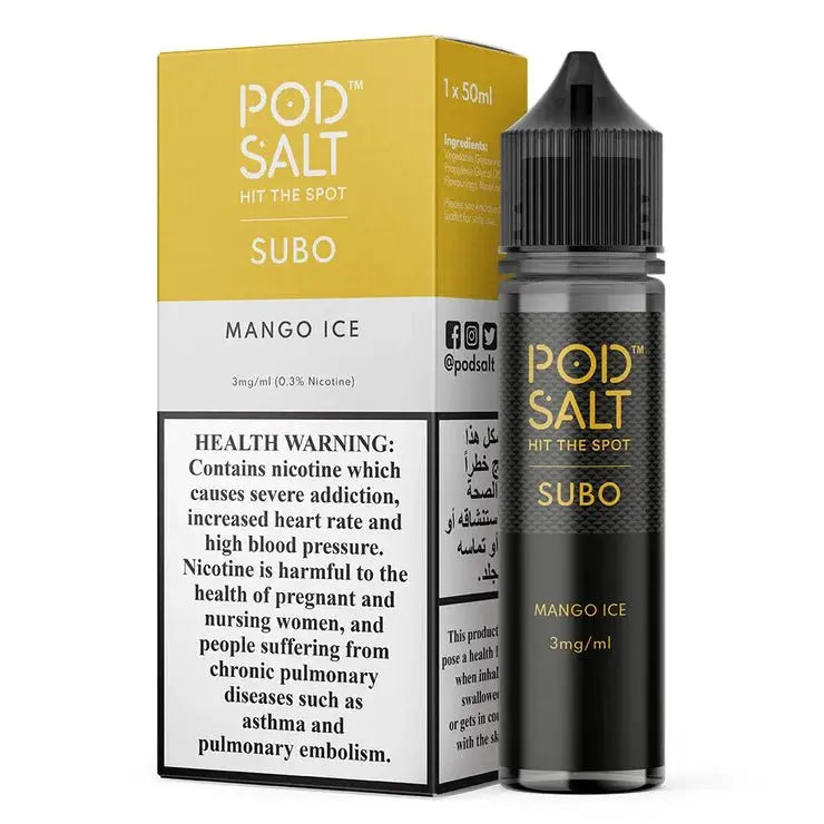 POD SALT SUBO MANGO ICE 60ML WITH PACKAGING IN WHITE BACKGROUND