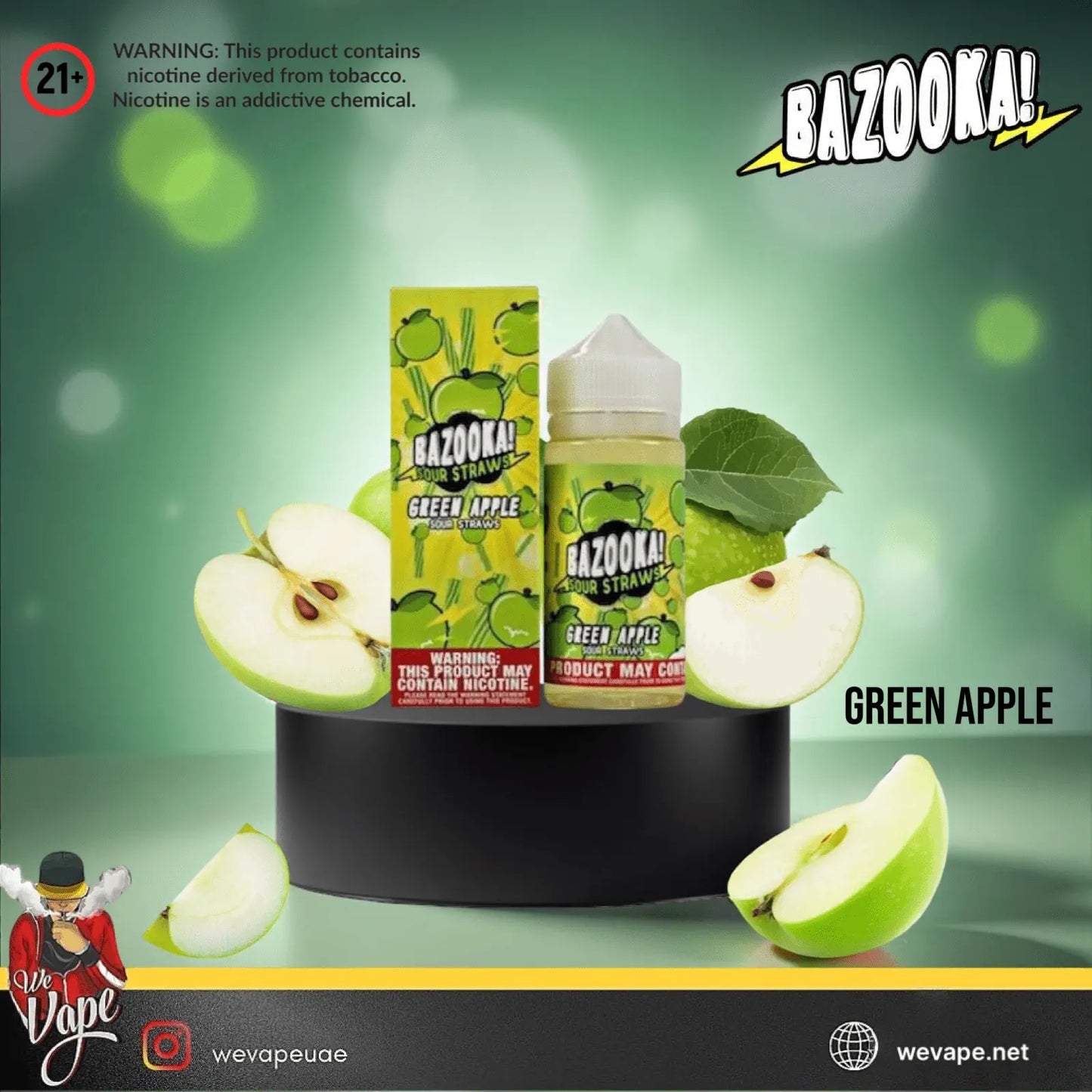 Bazooka Green Apple SaltNic – 30ml Premium Nicotine Salt E - Liquid - 25mg - We Vape
