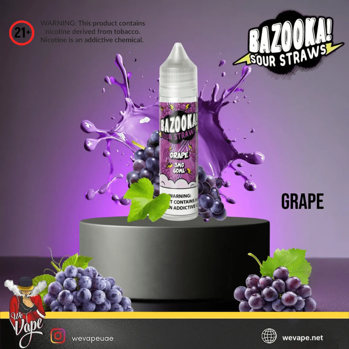 BAZOOKA STRAW Grape E - Liquid - 60ML (3MG/ 12MG/ 18MG) - We Vape