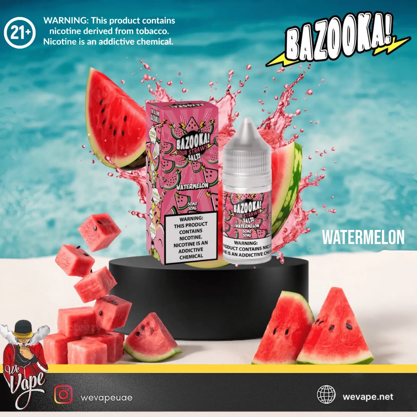 Bazooka Watermelon SaltNic – 30ml Premium Nicotine Salt E - Liquid (25mg & 50mg) - We Vape