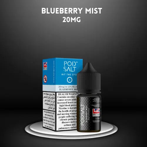 Blueberry Mist by PODSALT (Saltnic) with packaging in dark background, order now and get free delivery. / wevape.net
