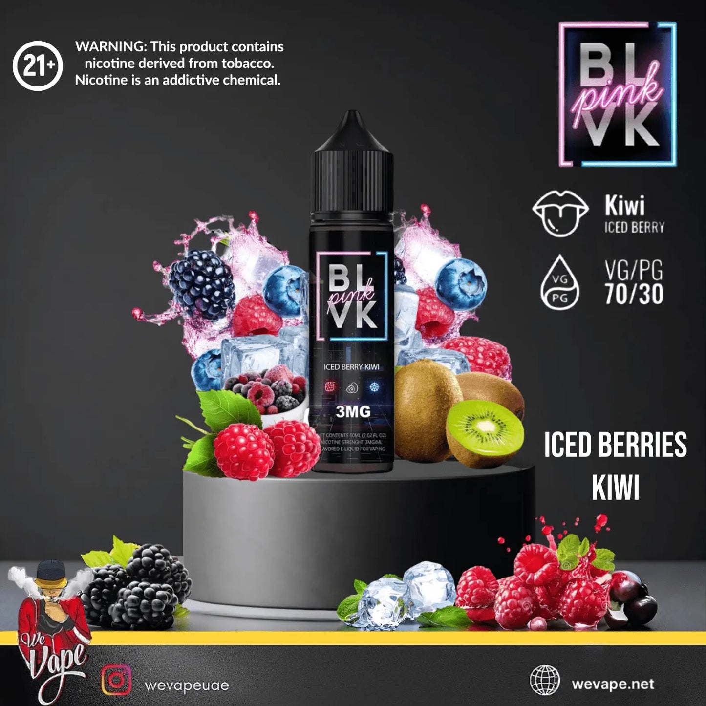 BLVK PINK ICED Berries Kiwi E - Liquid 60ml - 0MG / 3MG - We Vape