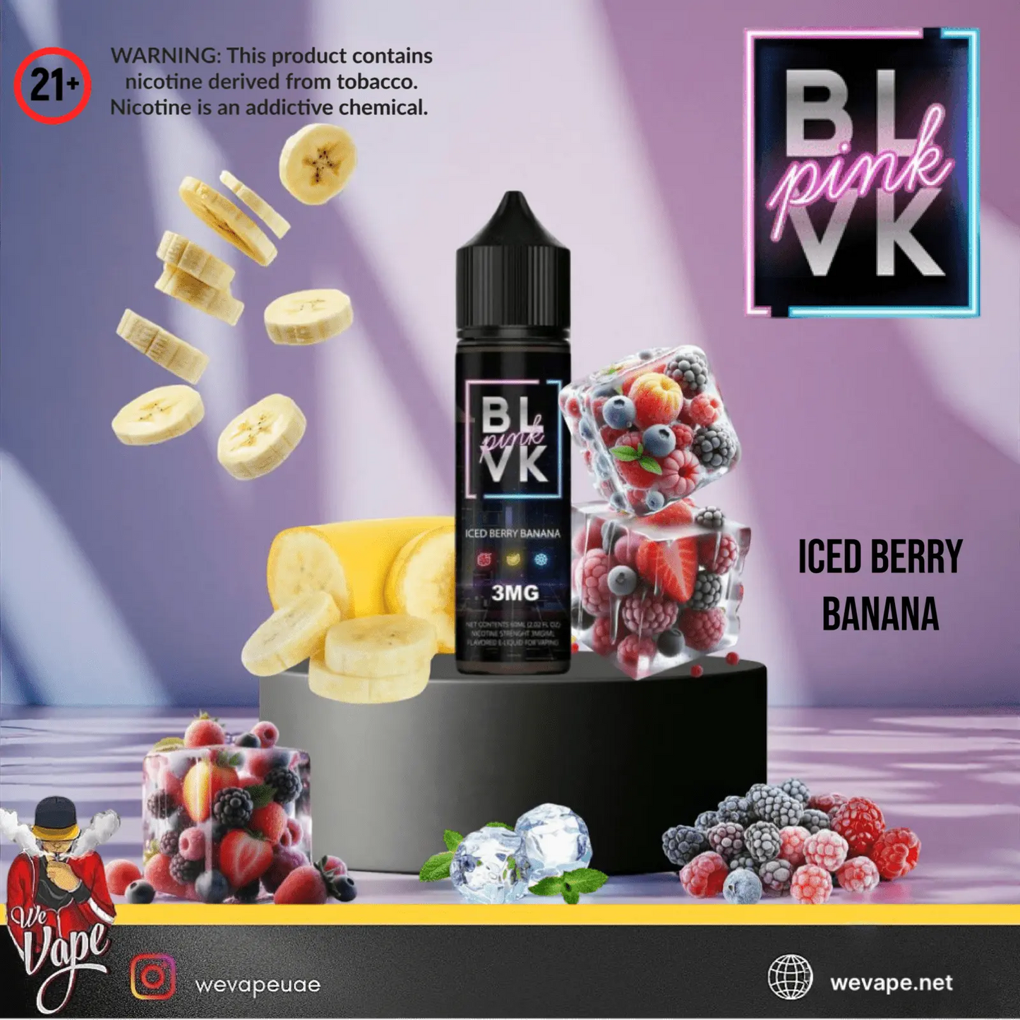 BLVK PINK ICED Berry Banana E - Liquid 60ml - 0MG/3MG/6MG - We Vape