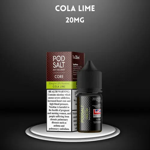 Cola with Lime by PODSALT salt nic with packaging in dark background