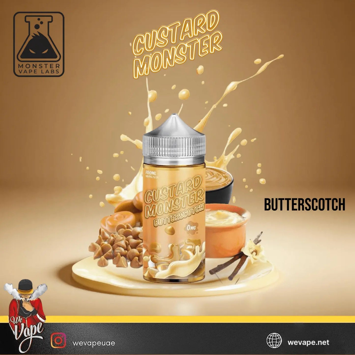 Custard Monster Butterscotch by Monster Vape Labs – 6MG Freebase E - Liquid | 100ML in white background - We Vape