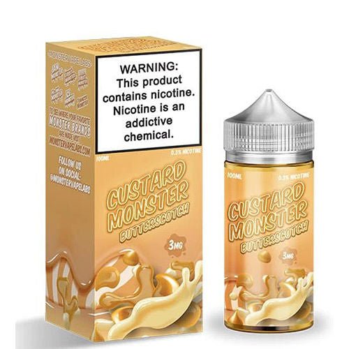Custard Monster Butterscotch by Monster Vape Labs with packaging box – 6MG Freebase E - Liquid | 100ML in white background - We Vape