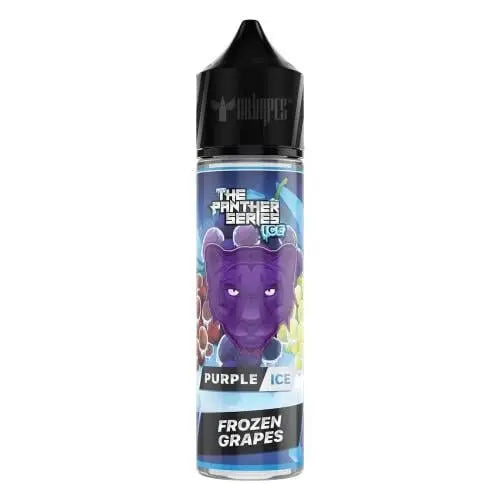 Vape juice bottle labeled 'Purple Ice Frozen Grapes' from the Panther Series on a white background