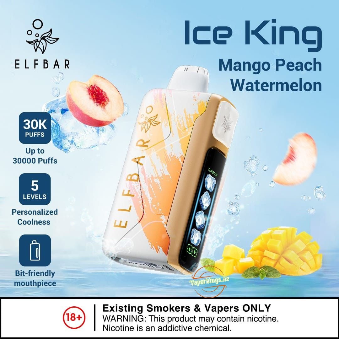 elf bar ice king 30000 disposable vape kit with blue background