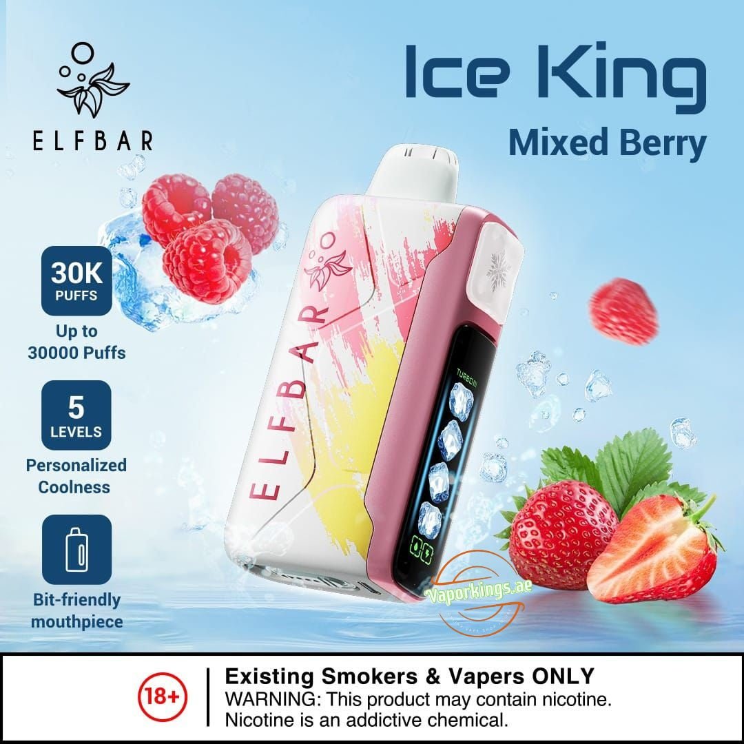 Elf Bar - Ice king on light blue background with mixed berry