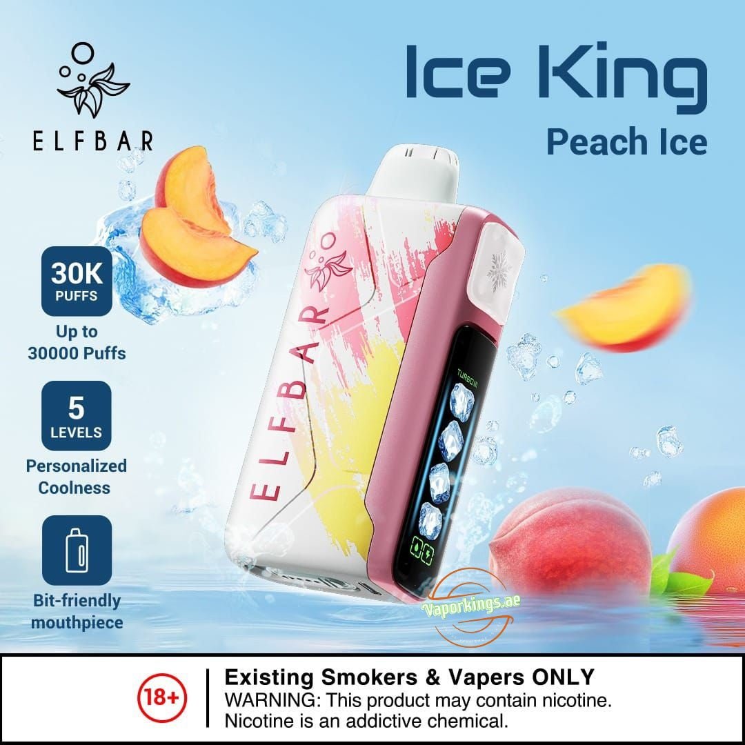 Elf Bar - Ice king Disposable vape kit with side view and showing smart screen in ice control /order with us, and get free delivery within the city of abu dhabi / wevape.net