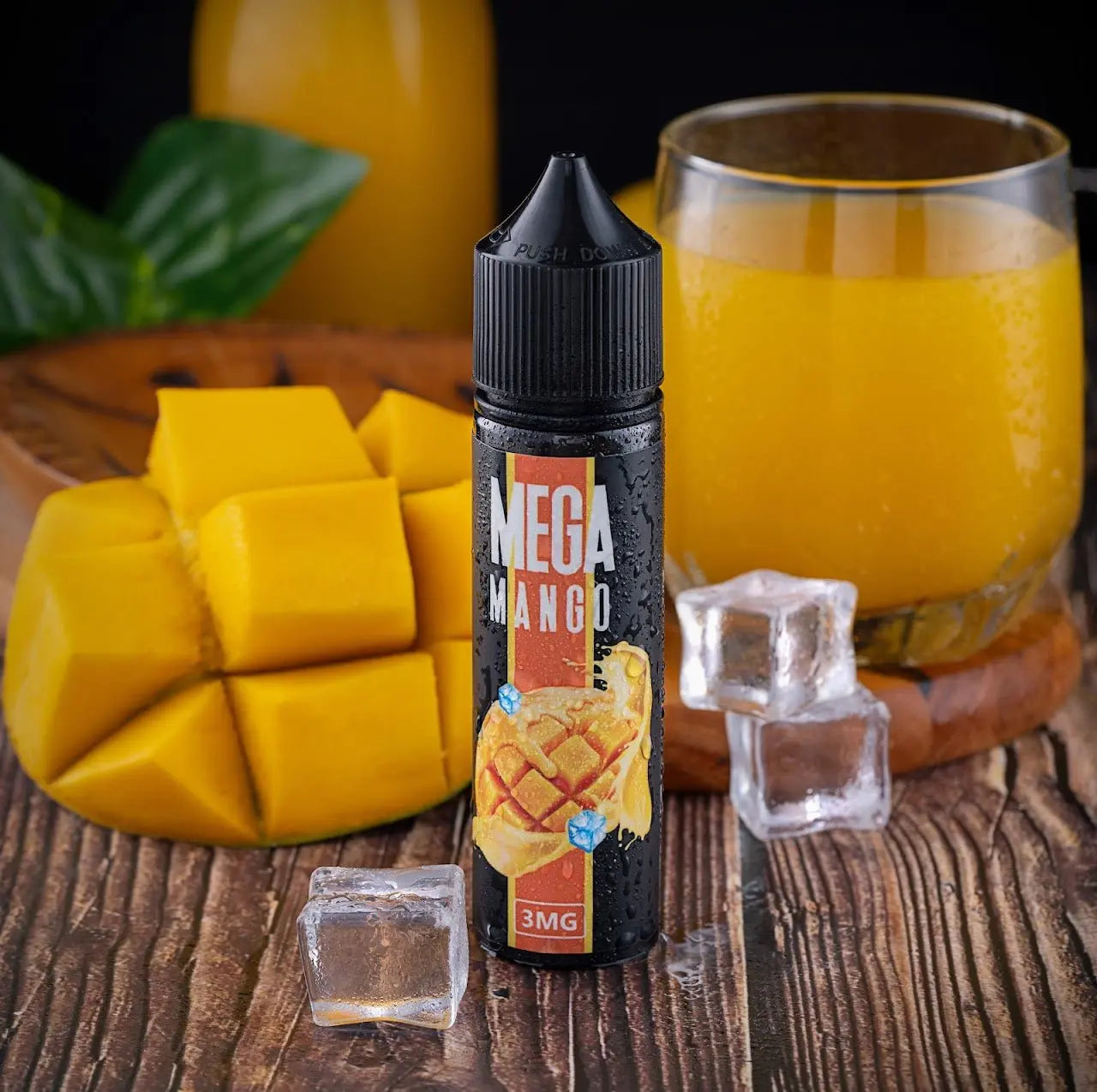 grand e-liquid mega mango 60ml bottle with mango fruit juice display