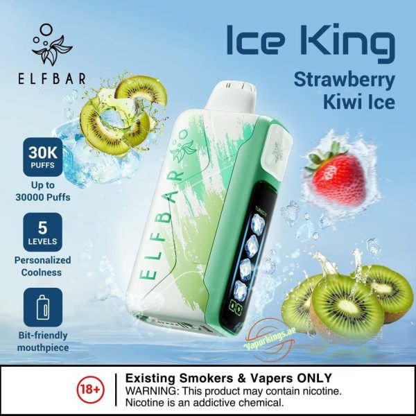 Elf Bar - Ice king Disposable vape kit with side view showing their smart screen