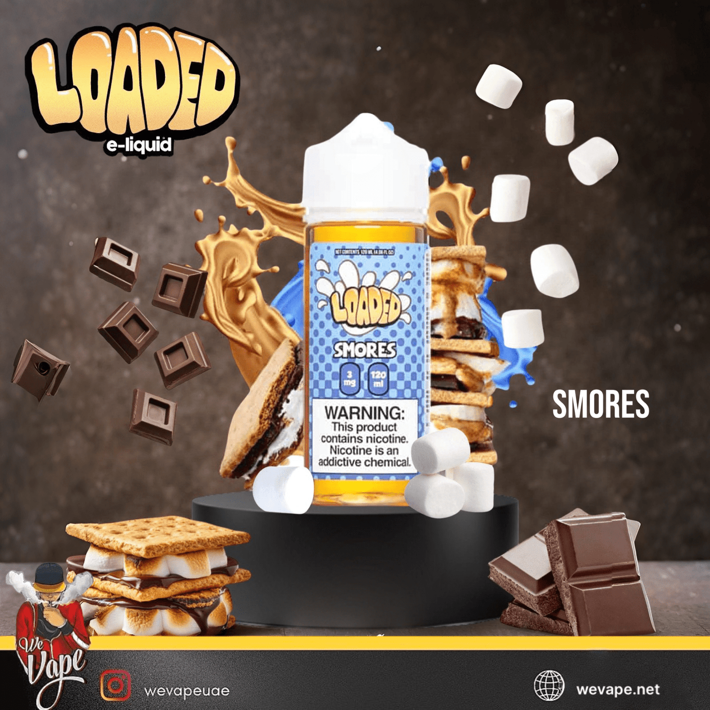 Loaded S’mores 120ml E - Liquid – Chocolate, Marshmallow & Graham Cracker Vape Juice (3mg & 6mg) - We Vape