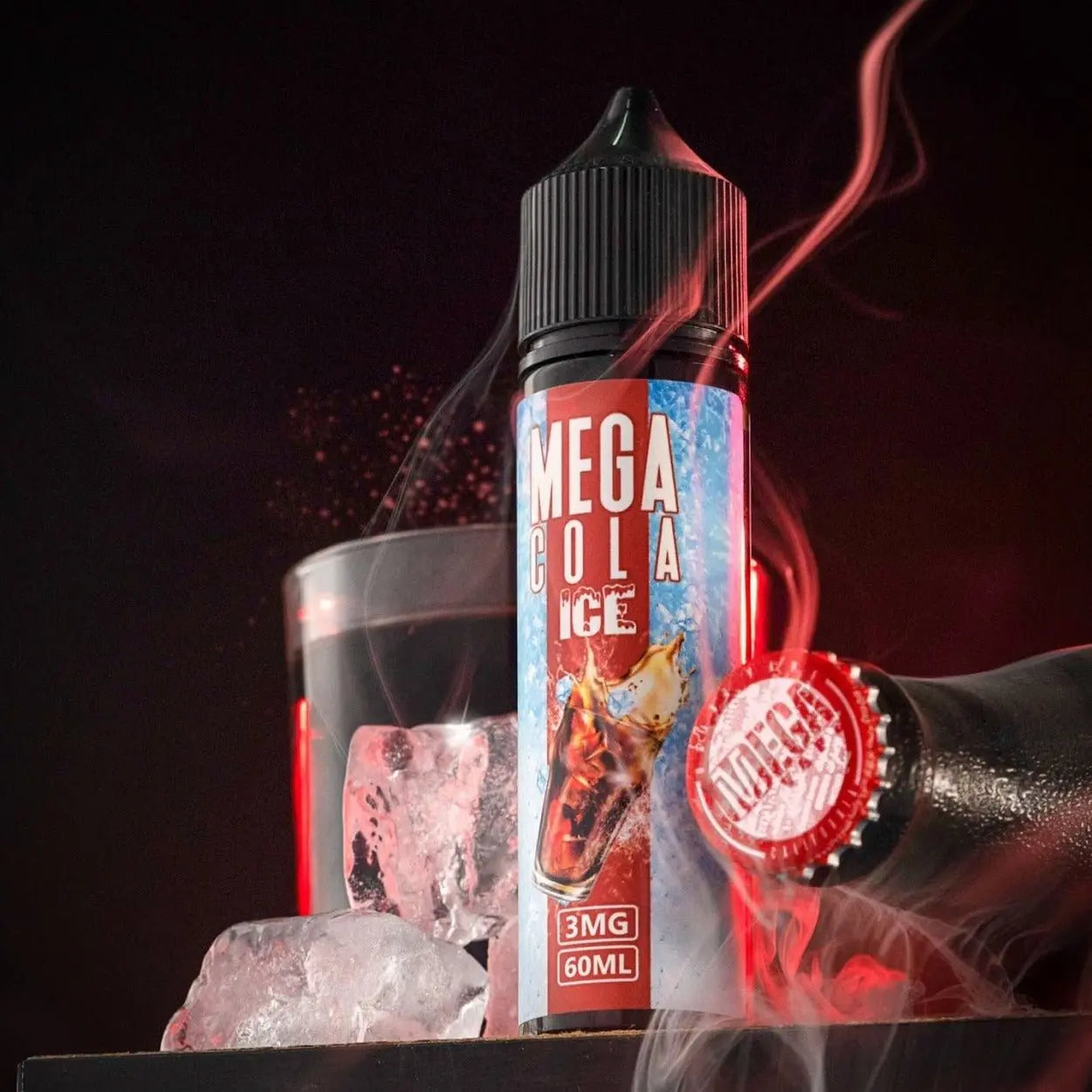 Mega Cola Ice by Grand E-Liquid in 60ml bottle with dark background