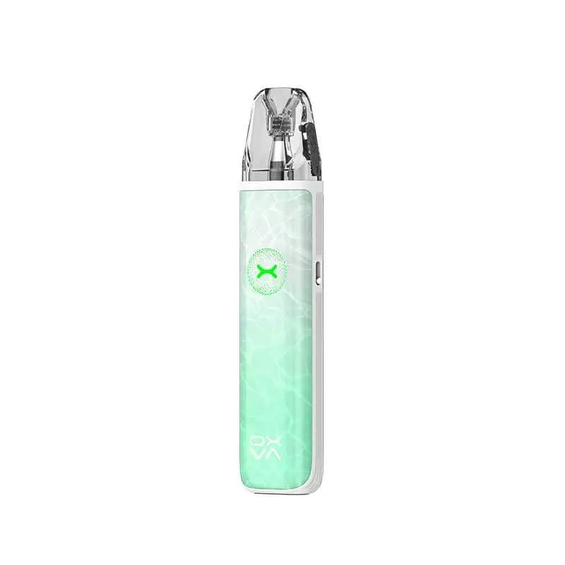 Mint green vape device with a logo on a white background