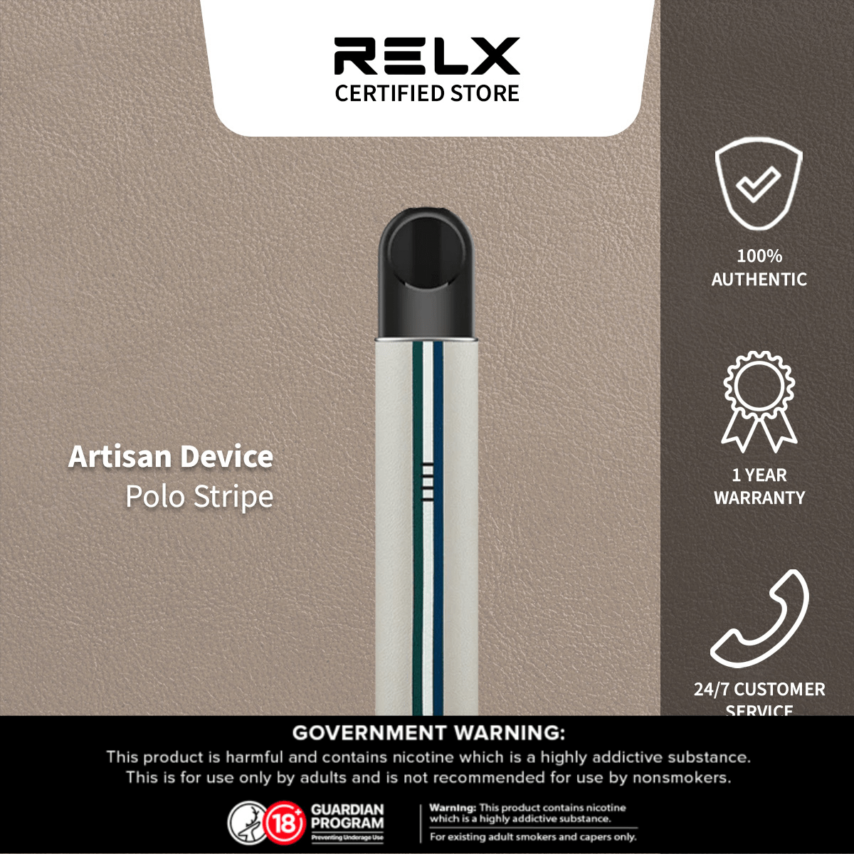 RELX Artisan Pod System Kit – Premium Leather Finish Vape Device (380mAh, Type - C Charging) - We Vape