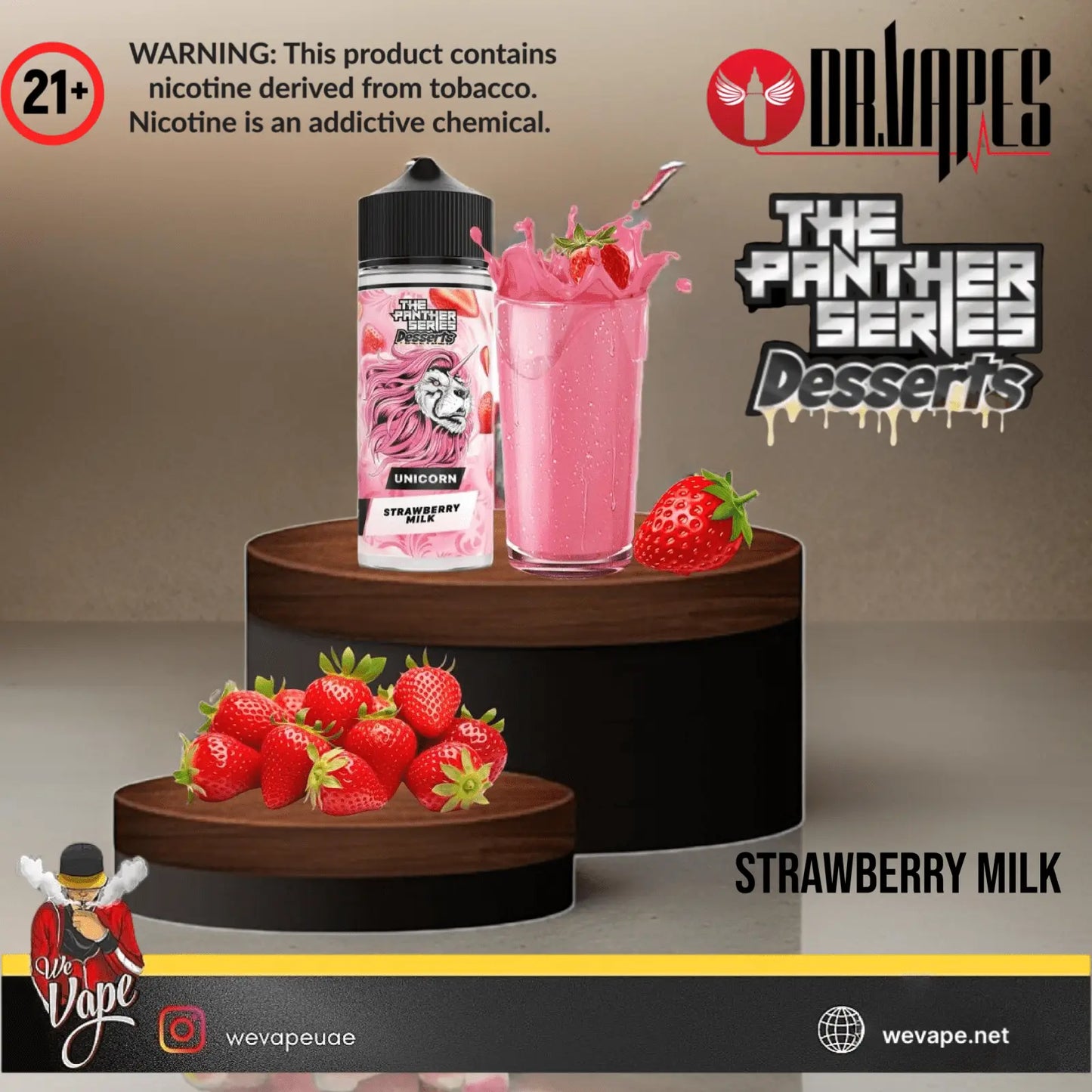 Strawberry Milk Unicorn Panther Series by DR VAPES – 120ML Premium Dessert E - Liquid (3MG / 6MG Freebase Nicotine) - We Vape