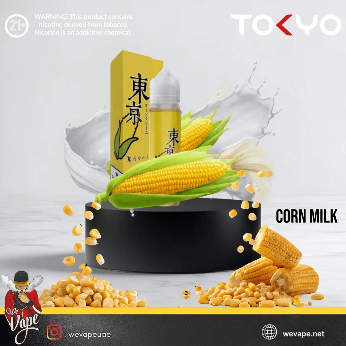 Vape e-liquid 60ml with corn milk and 'TOKYO' branding on a white background/ order in our website and get free delivery
