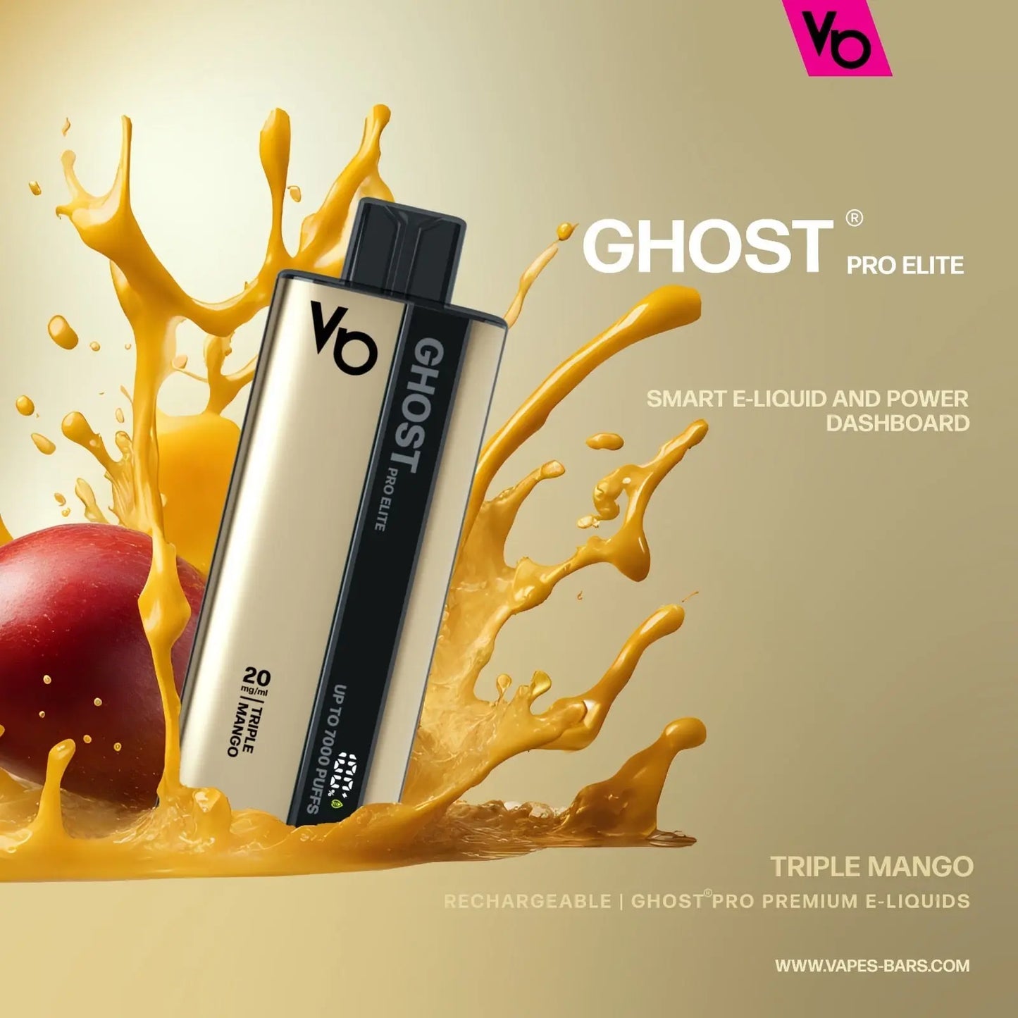 Vape Bars - Ghost Pro Elite 7000 Puffs Disposable - (20mg) -triple mango flavor in brown background, We Vape