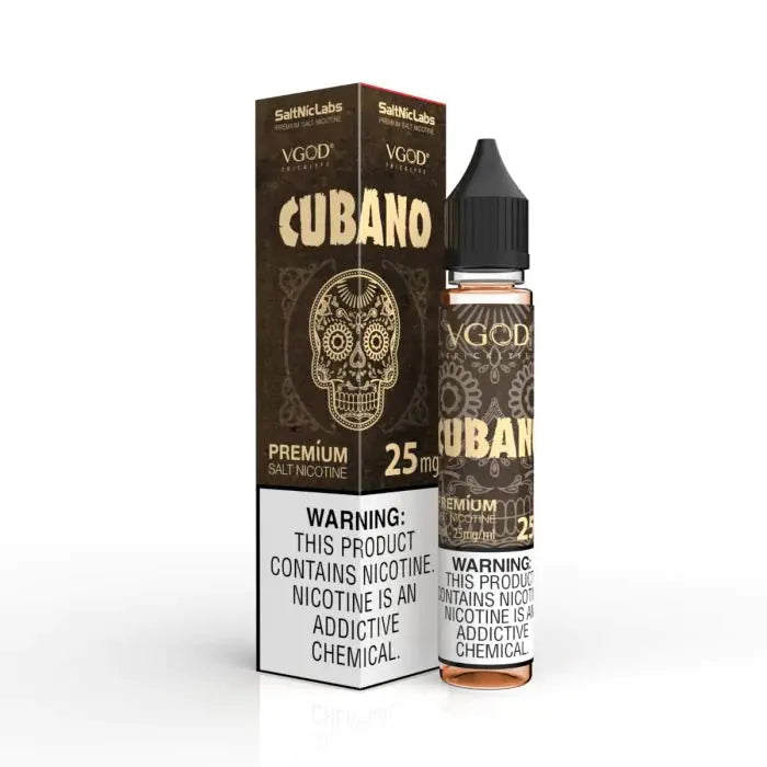 vgod cubano saltnic in 30ml bottle with packaging, white background