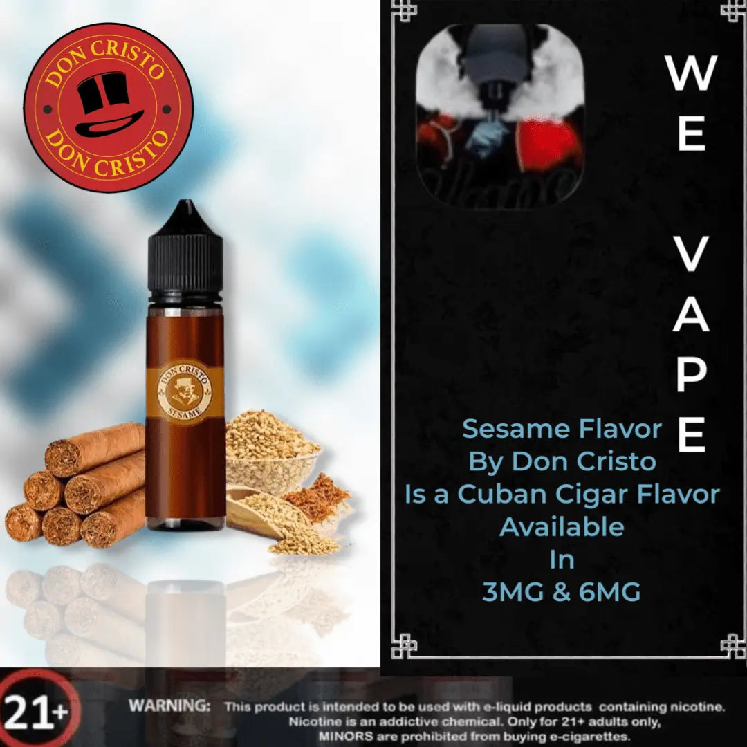 Don Cristo Sesame E-Liquid in 60ml Bottle with tobacco and nuts display