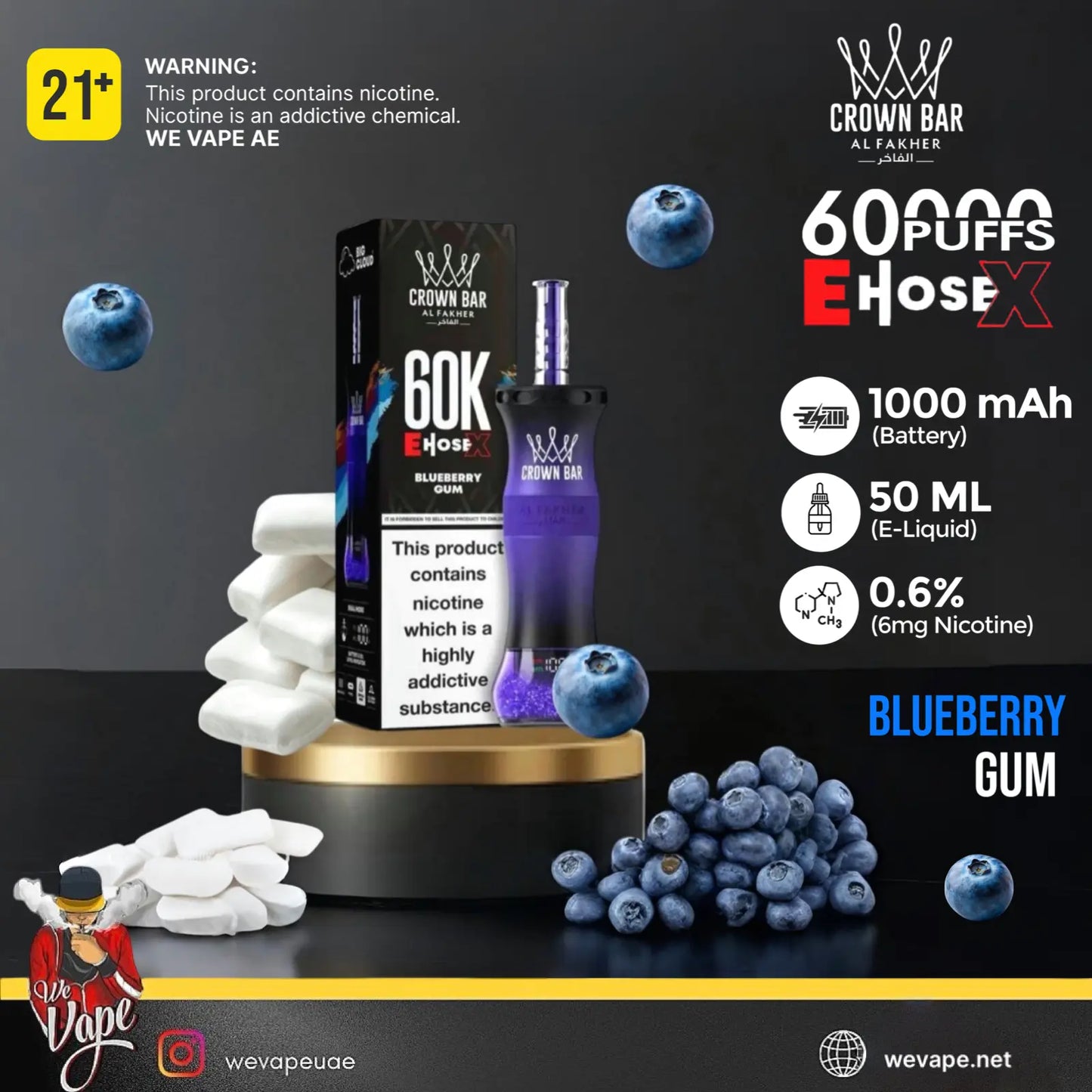 Al Fakher E-Hose X 60000 Puffs Disposable Vape Kit, Dual Mode, Rechargeable, Premium Flavor, Authentic UAE Stock