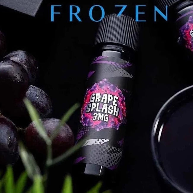 Frozen Grape Splash by SAMS VAPE product bottle with grape design.