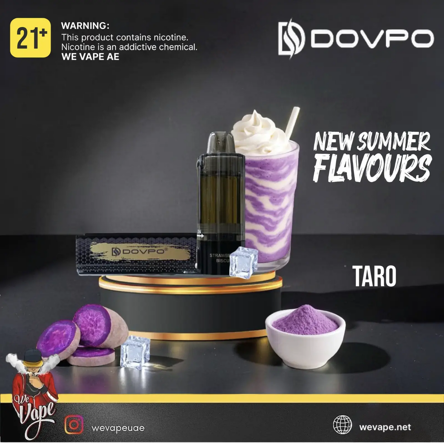 Authentic DOVPO KIT 30K disposable vape featuring dual mesh coil and 30,000 puffs in Taro Flavor