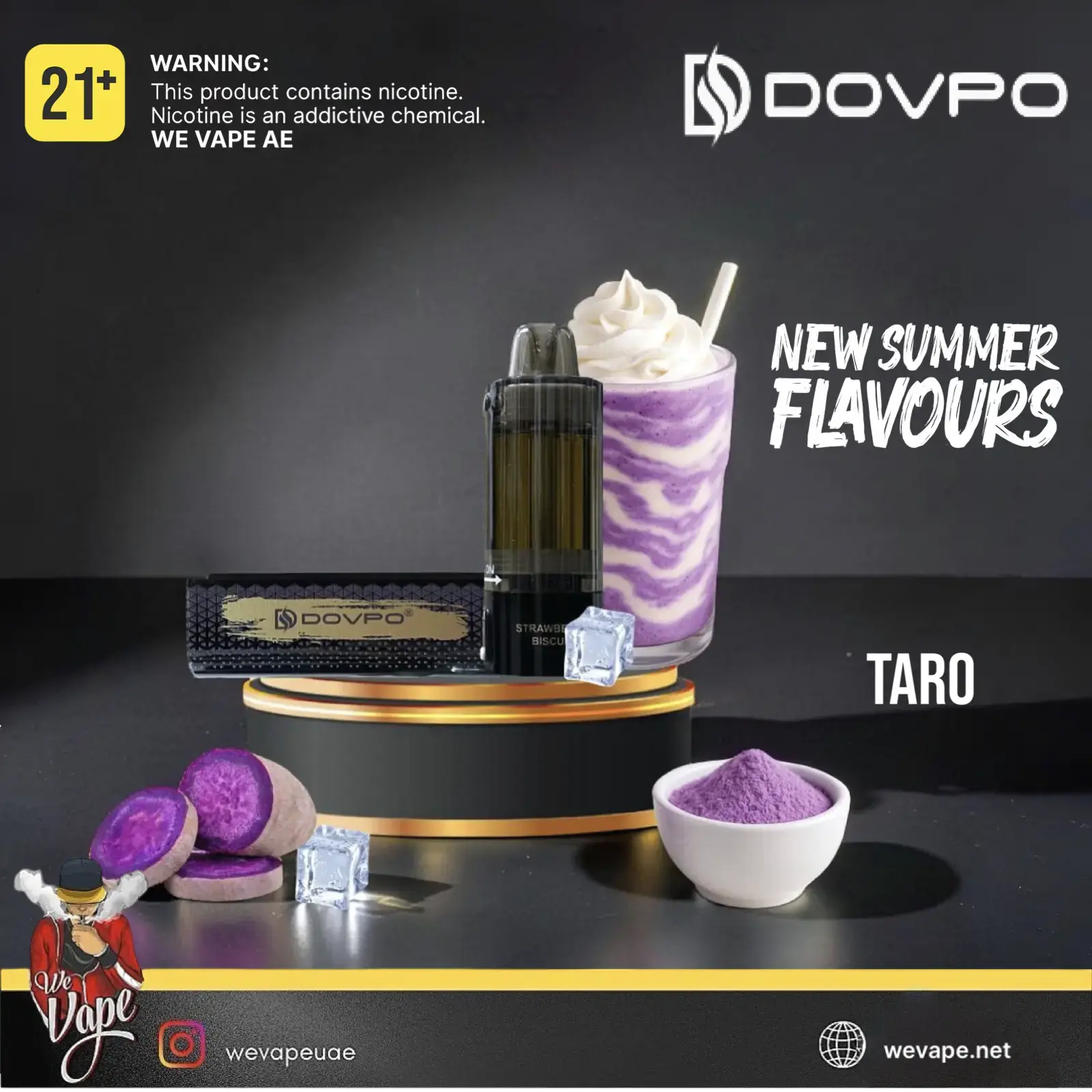Authentic DOVPO KIT 30K disposable vape featuring dual mesh coil and 30,000 puffs in Taro Flavor