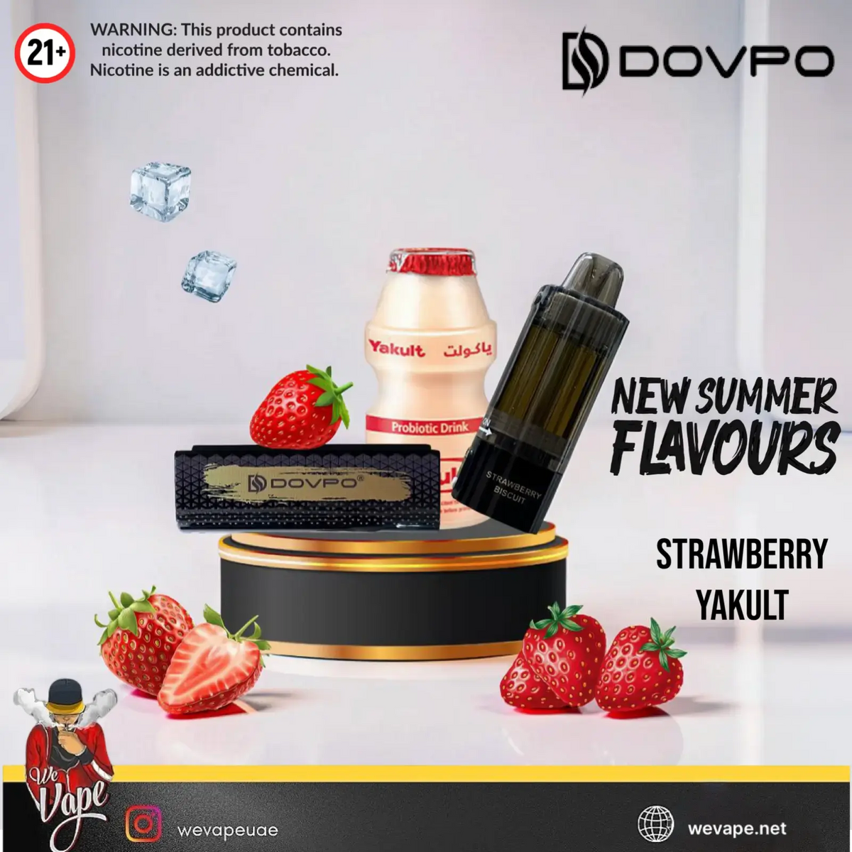 DOVPO KIT 30K Strawberry Yakult disposable vape with premium flavor, rechargeable design, and dual mesh coil