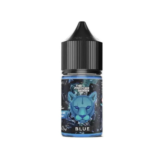Dr Vapes juice bottle with blue panther design on a white background