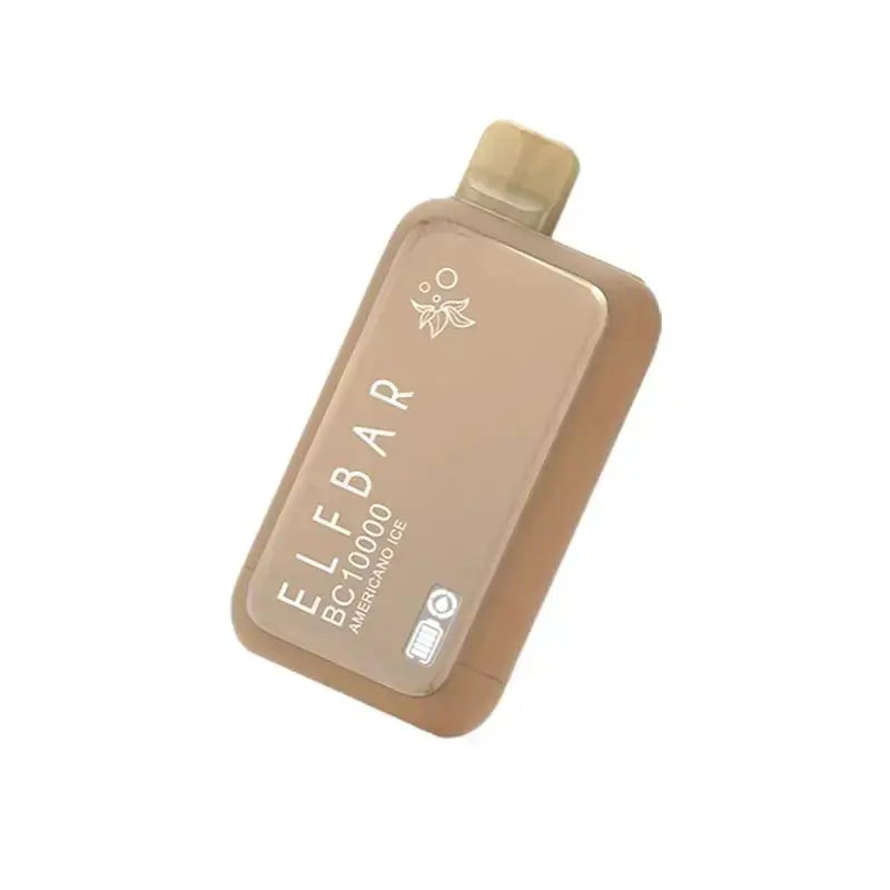 Brown vape device with 'ELF BAR' branding on a white background. ORDER NOW AND GET FREE DELIVERY