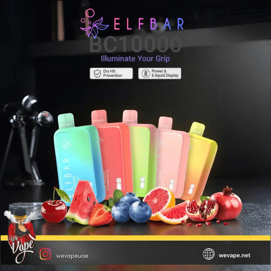 Colorful ELF BAR vape devices with fruit slices on a dark background. ORDER NOW AND GET DISCOUNT.