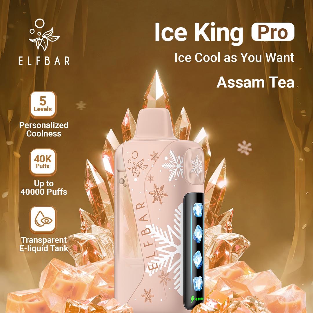 Elfbar Ice King Pro vape device with ice crystal design on a dark background. Order Now!