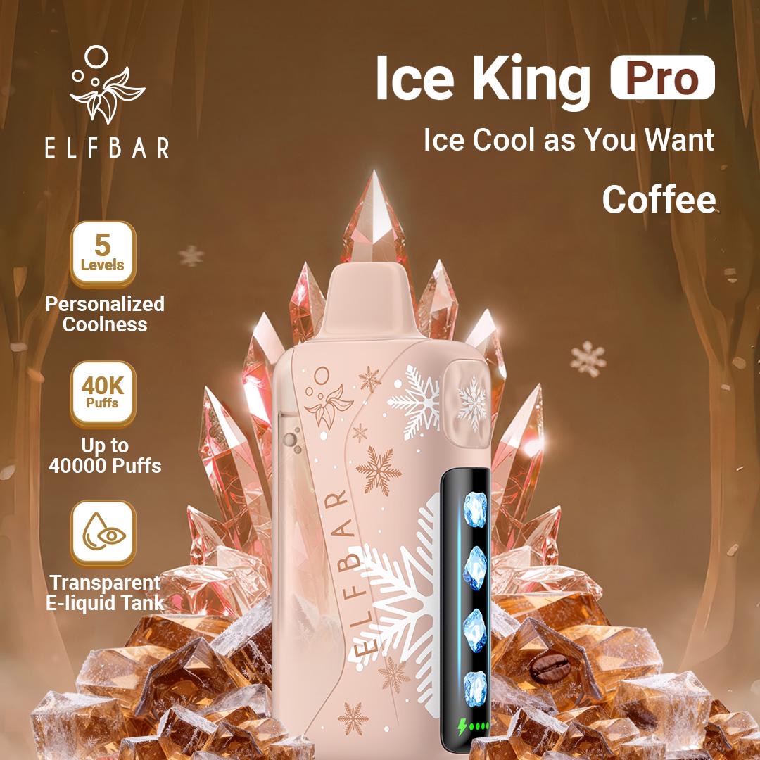 Elfbar Ice King Pro vape device with ice crystal design on a dark background. Order Now!