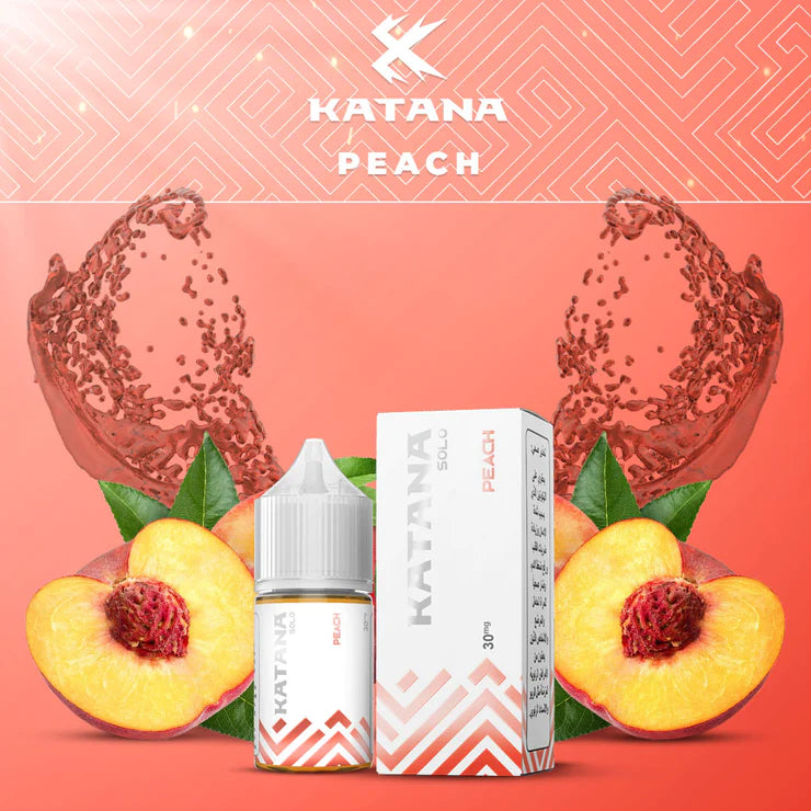 Katana Solo Peach by Tokyo Saltnic E-Liquid Bottle – A peachy vaping sensation.