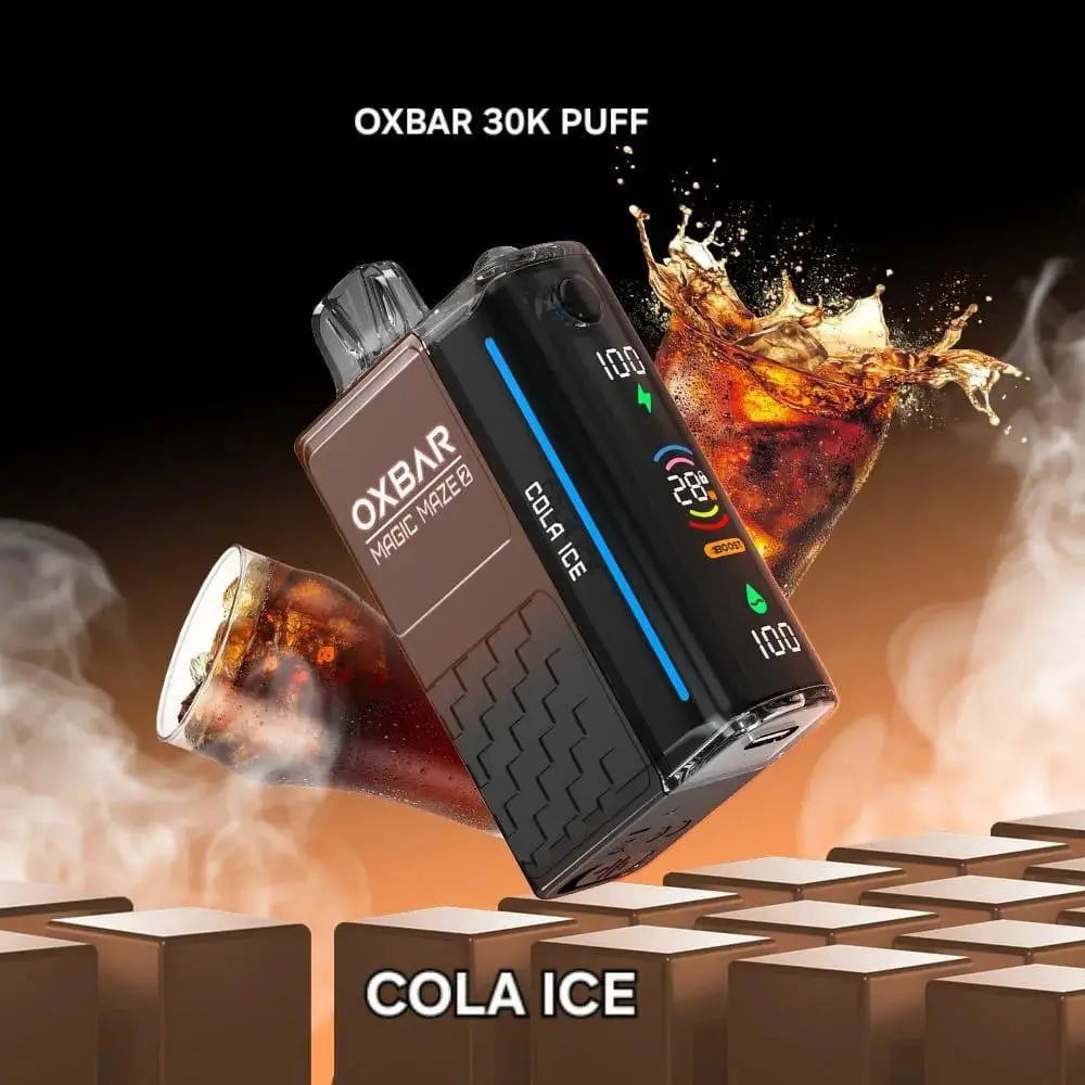 OXBAR vape device with cola ice flavor on a dark background. ORDER NOW AND GET FREE DELIVERY!