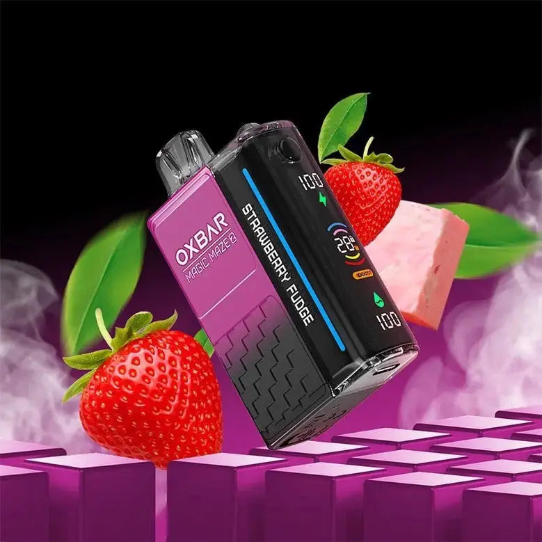 OXBAR vape device with strawberry flavor on a vibrant purple background. ORDER NOW AND GET FREE DELIVERY!