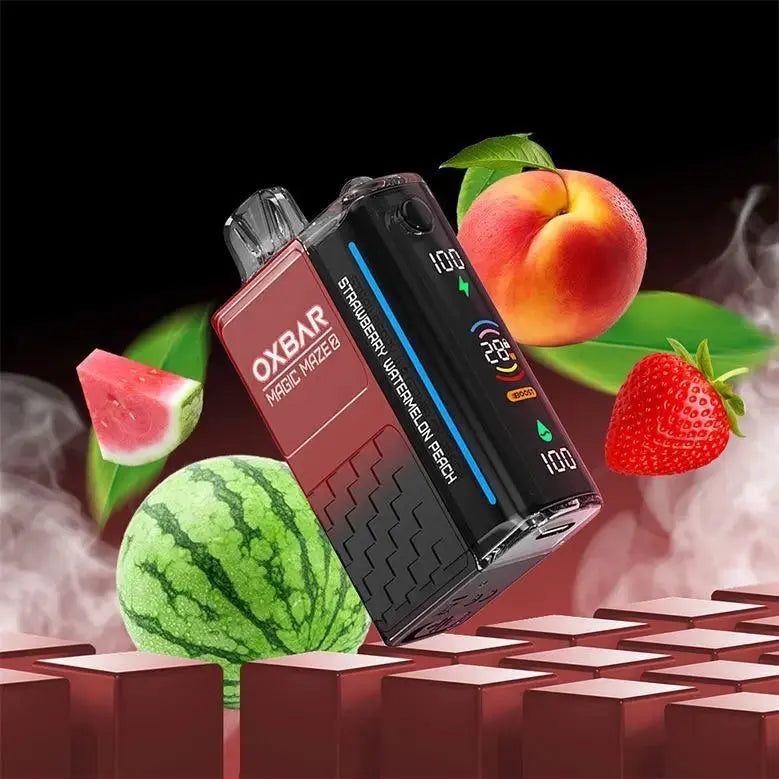 OXBAR vape device with fruit graphics on a dark background. ORDER NOW AND GET FREE DELIVERY!