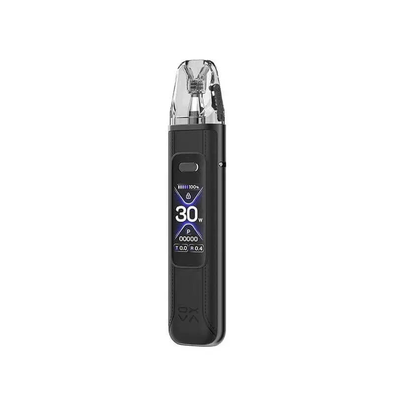 Black vape device with digital display on a white background. Order Now!