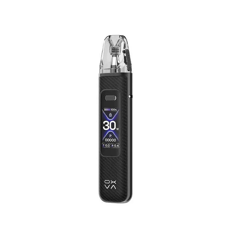 Black vape device with digital display on a white background. Order now!