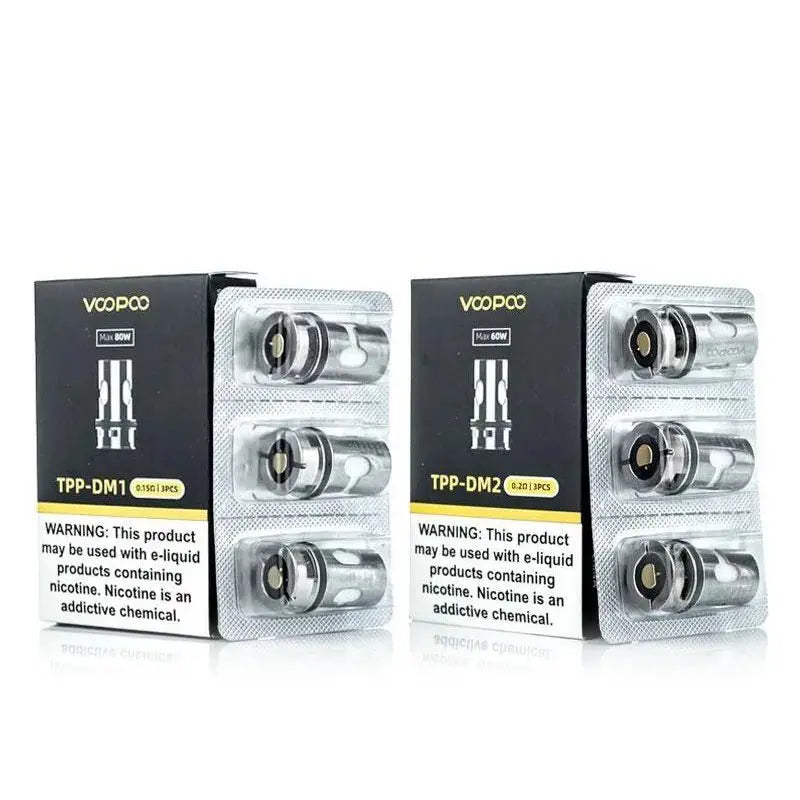 VOOPOO TPP REPLACEMENT COILS IN DIFFERENT OHM RESISTANCE WITH WHITE BACKGROUND.