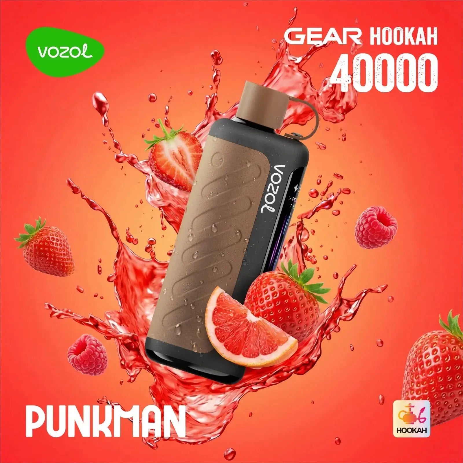 VOZOL Gear Hookah 40000 with fruit graphics on a red background. ORDER NOW AND GET 20% OFF / wevape.net