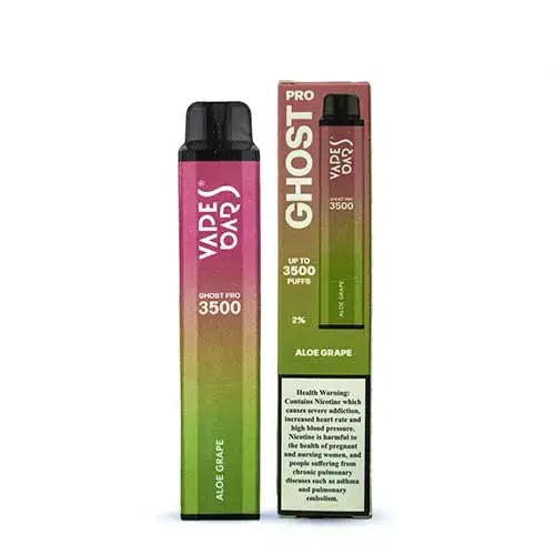 Ghost Pro vape device and packaging on a white background, Aloe Grape Flavor. Order now and avail our 20% Discount!