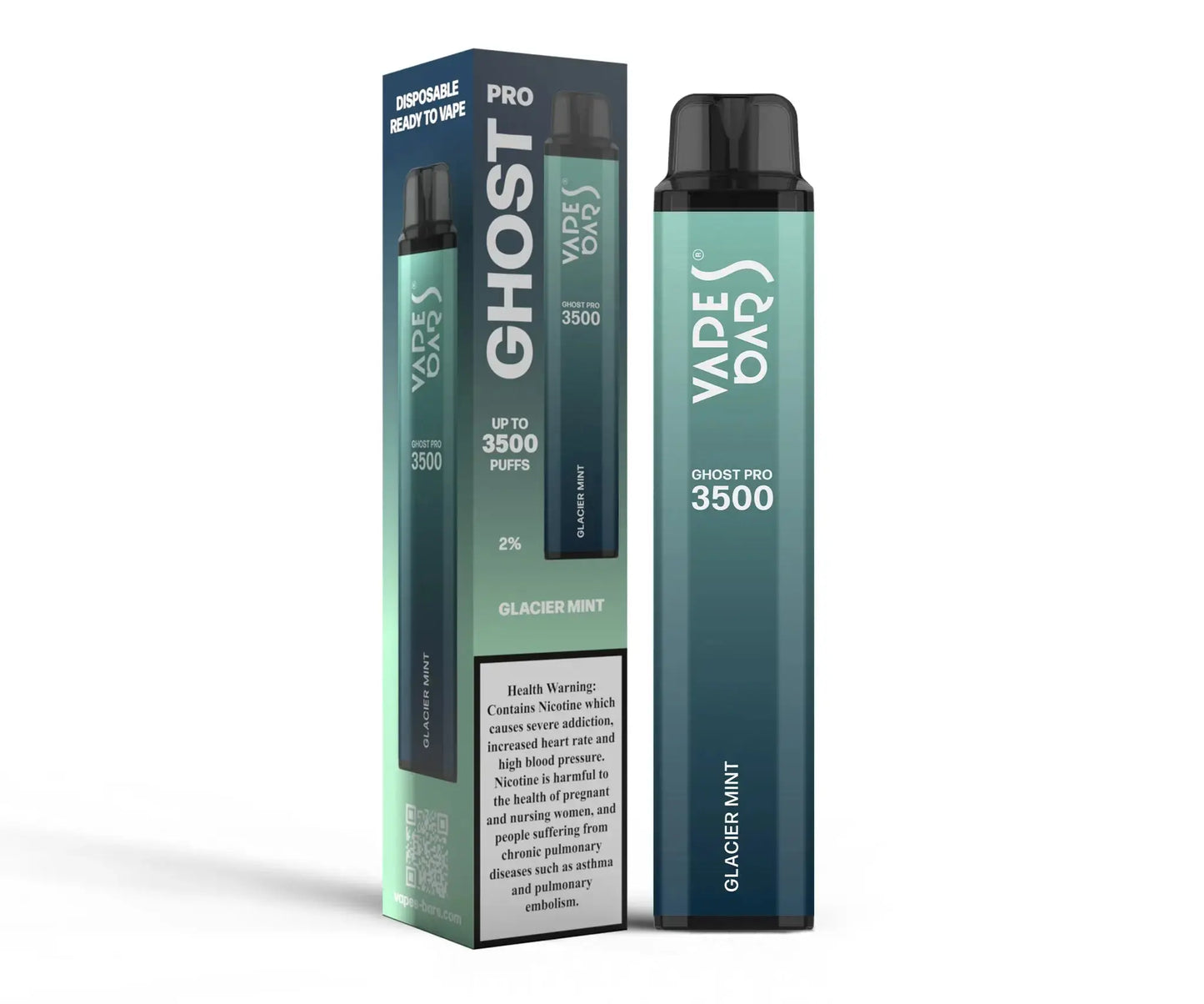 Ghost Pro vape device and packaging on a white background, Glacier Mint Flavor. ORDER NOW AND AVAIL OUR 20% DISCOUNT!